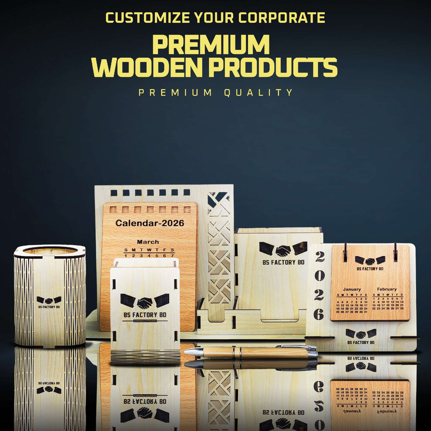 Corporate Customized Wooden Desk Organizer
